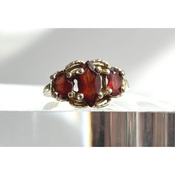 Art Deco Garnet Vermeil Overlay 925 Sterling Silver Vintage Ring - sz 6.75 - Picture 1 of 15